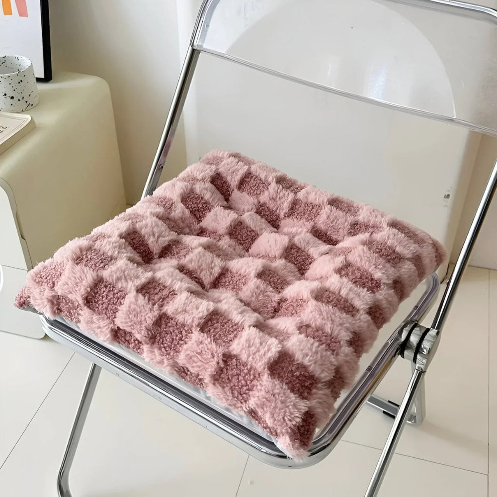 Fuzzy Checkered Fur Padded Cushion