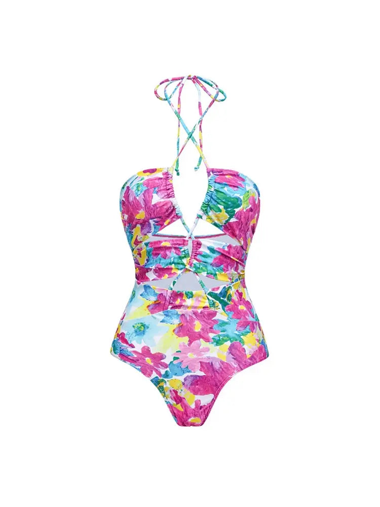 Cutout One Piece Swimsuit Set with Cover Up