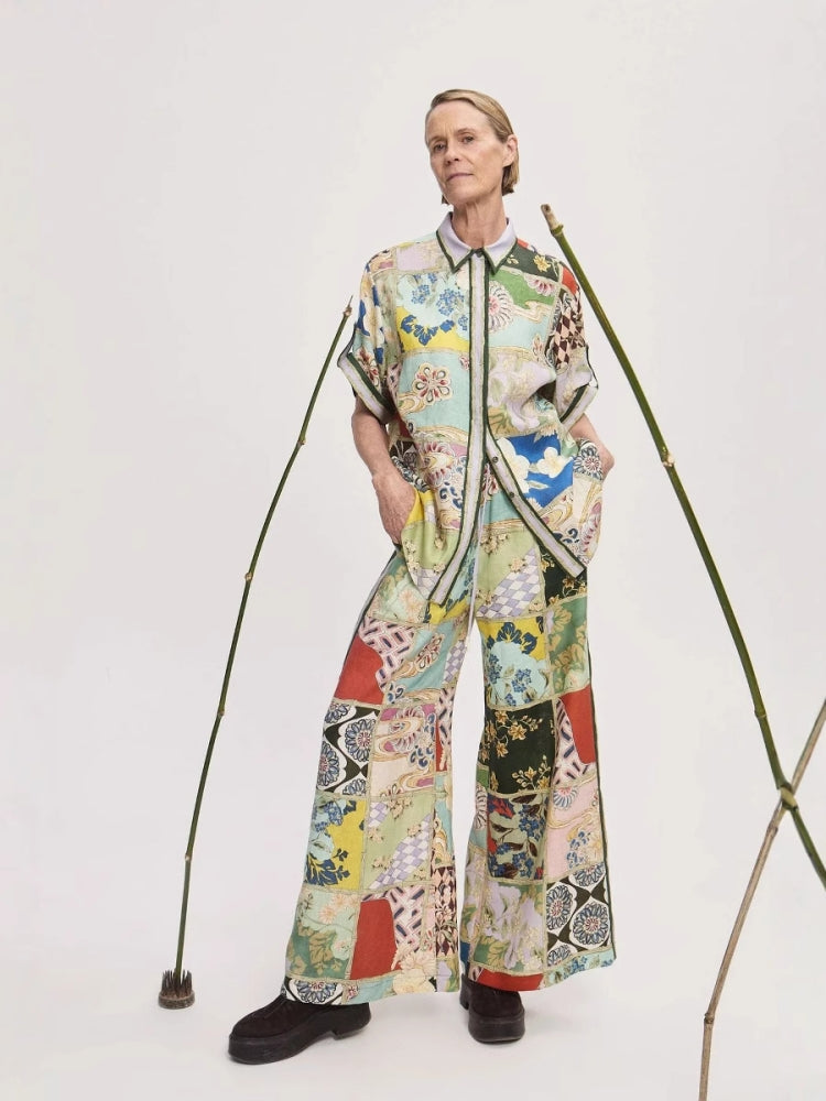 Casual Color-Block Shirt and Pants Set