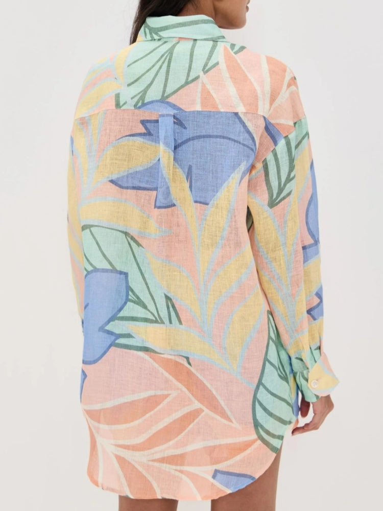 Playa Boyfriend Tropical Leaf Printed Short Set