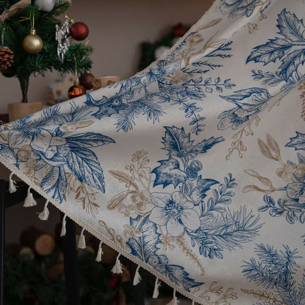 Farmhouse Botanical Blue Floral Curtain