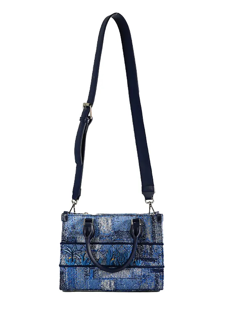 Deep Blue Structured Heavy-Stitch Tote Bag