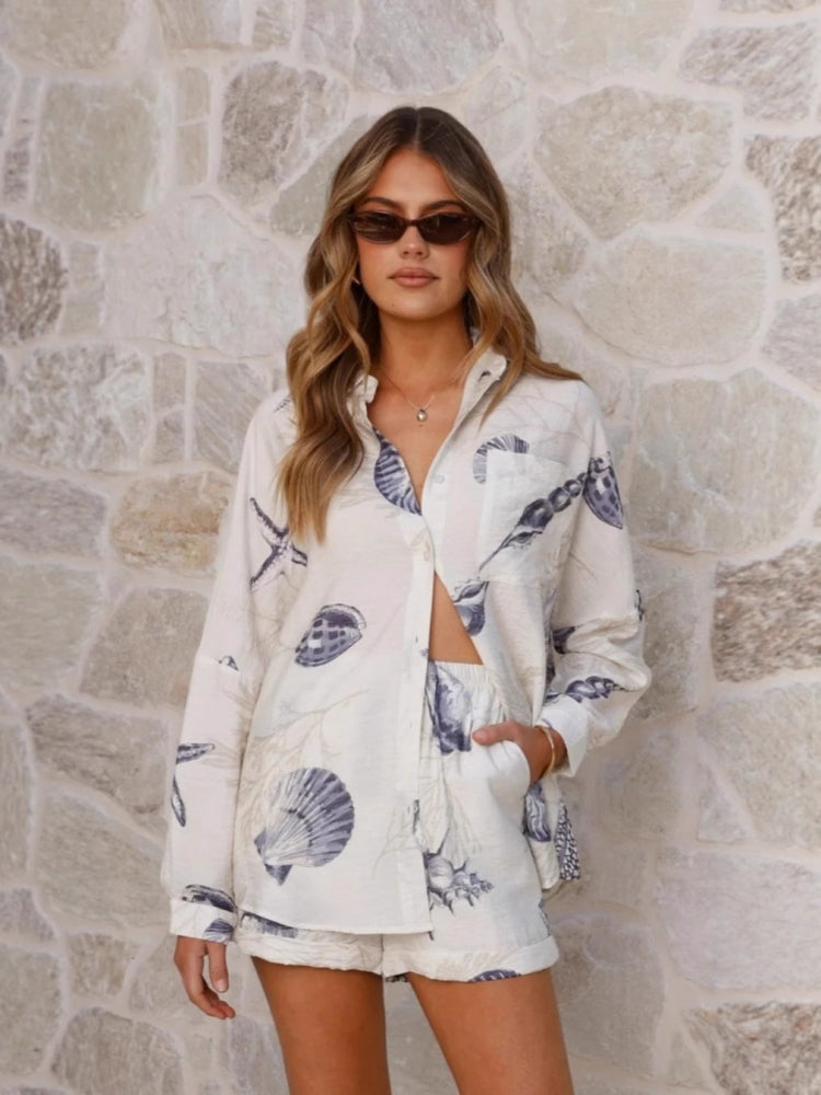 Long-Sleeve Marine Shorts Set