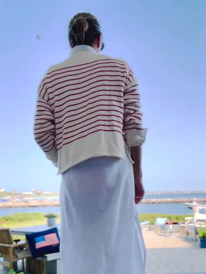 Cream & Red Striped Lobster Graphic Sweater