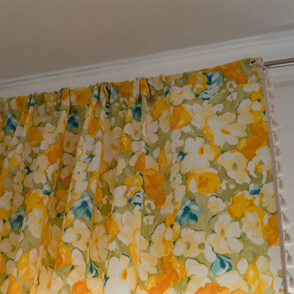 Sunshine Blooms Floral Tasseled Curtain