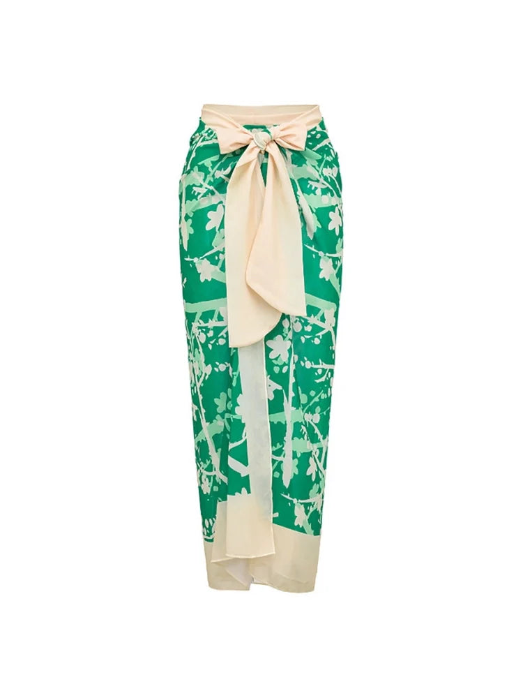 Floral Accent Green Printed Bikini Set