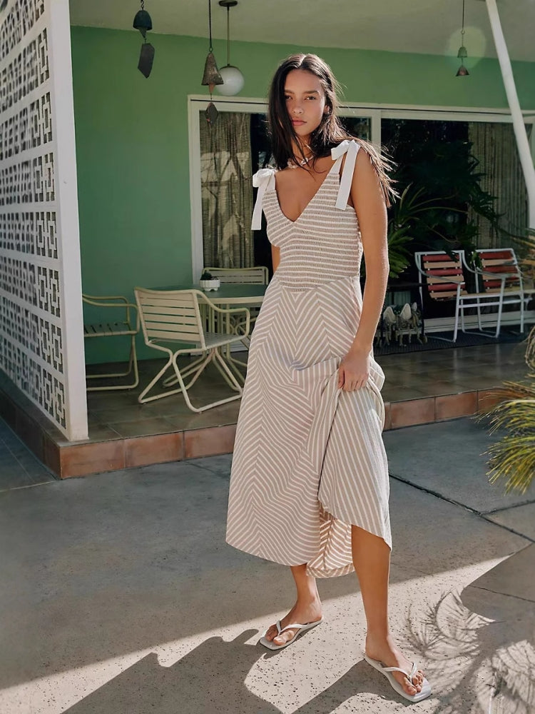 Resort Backless Tie V-neck Dress