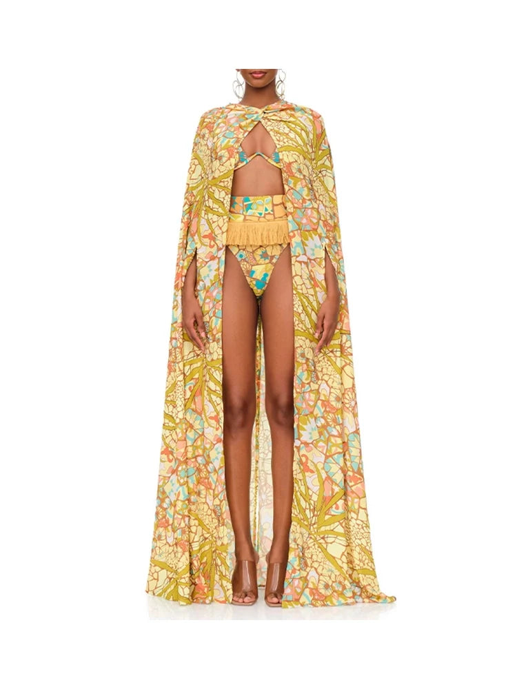 Boho Tassel Tribal Print Bikini Set