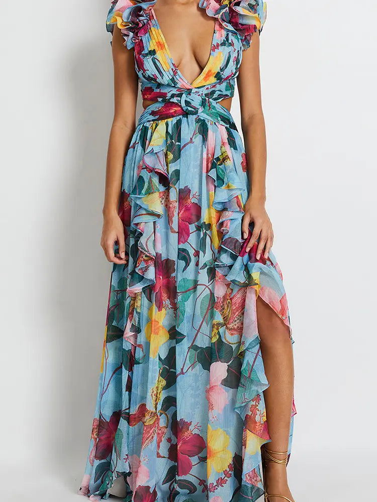 One Piece Cutout Printed Swimsuit Set