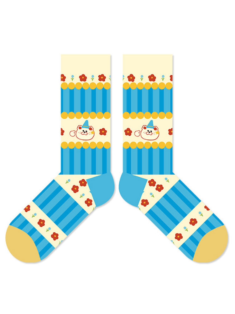 Cartoon Little Red Flower Striped Socks