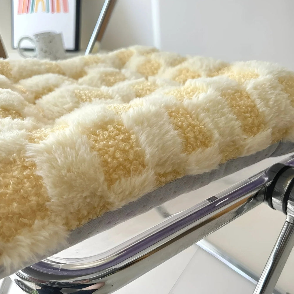 Fuzzy Checkered Fur Padded Cushion