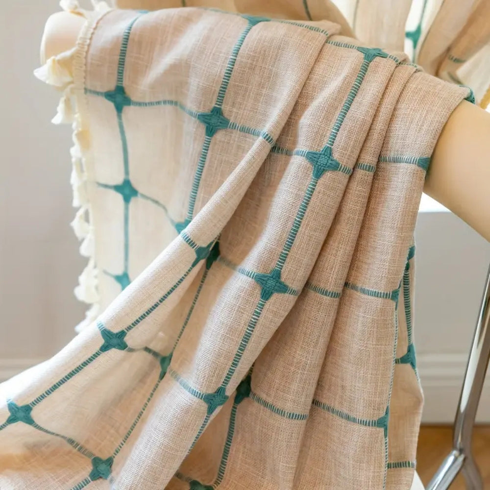 Turquoise Lattice Boho Tassel Curtain