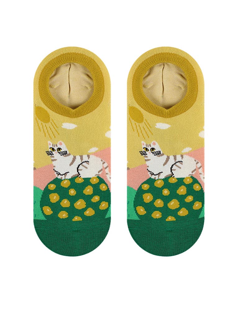 Cartoon Kitty Boat Socks