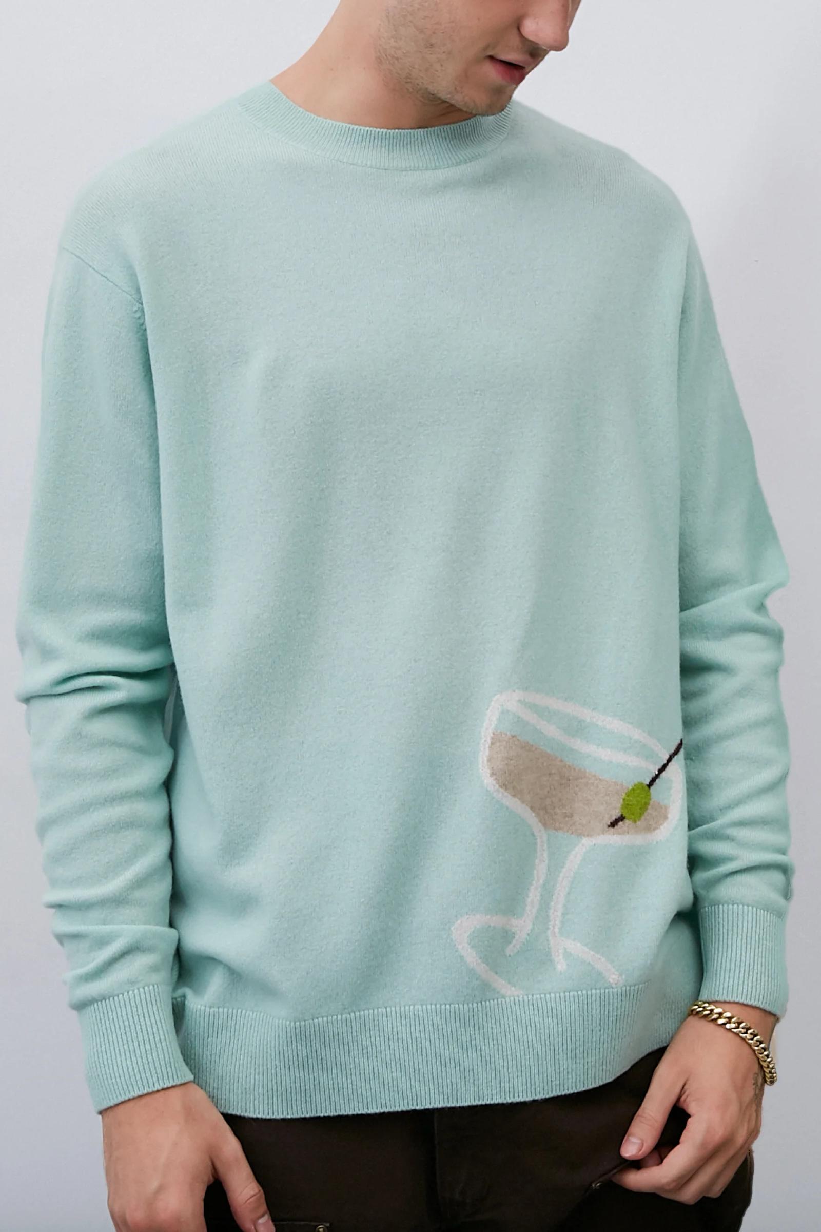 Mint Green Sweater with Cocktail Pattern & Sheer Tulle Maxi Skirt Outfit