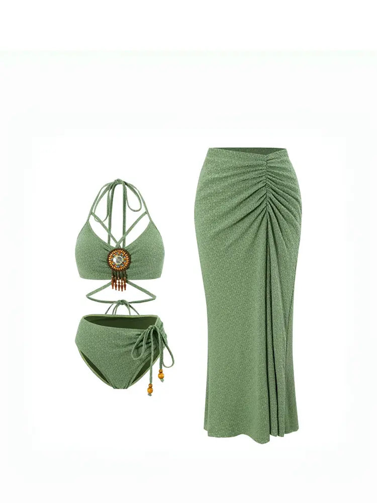 Boho Sage Green Bikini Set for Women