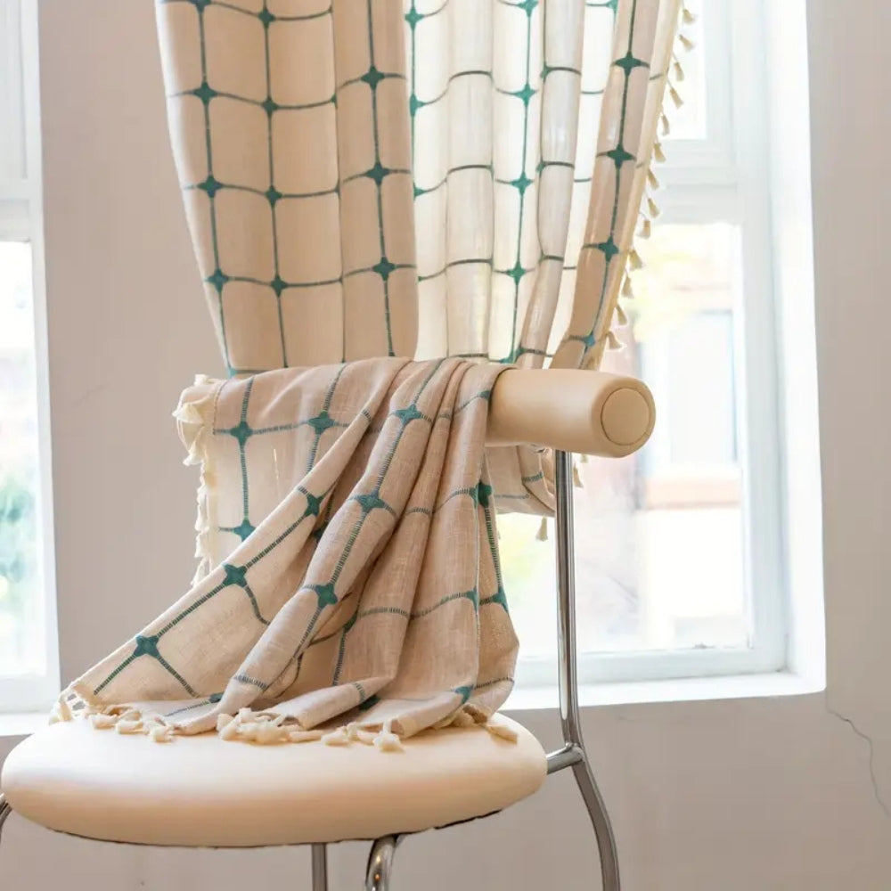 Turquoise Lattice Boho Tassel Curtain