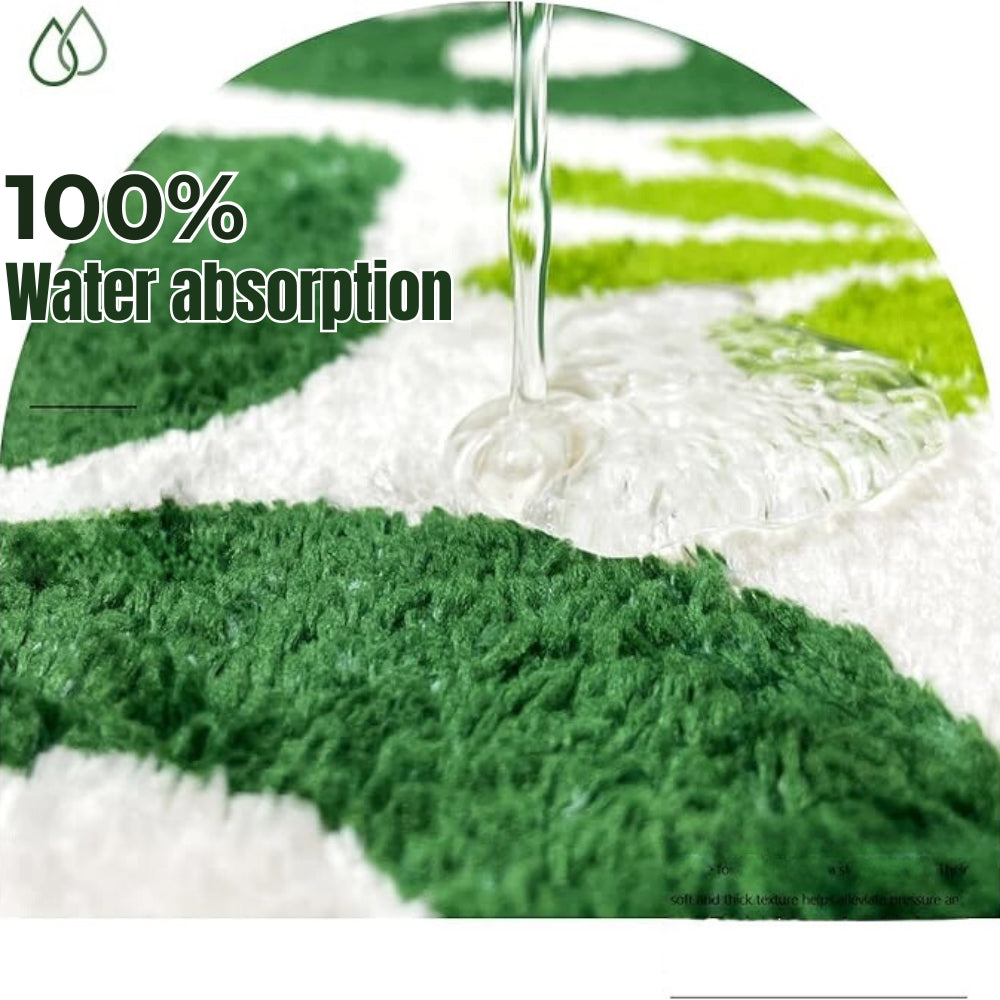 Green and white bathroom rug with retro text design ‘You Look Good’, soft absorbent bath mat with floral accent