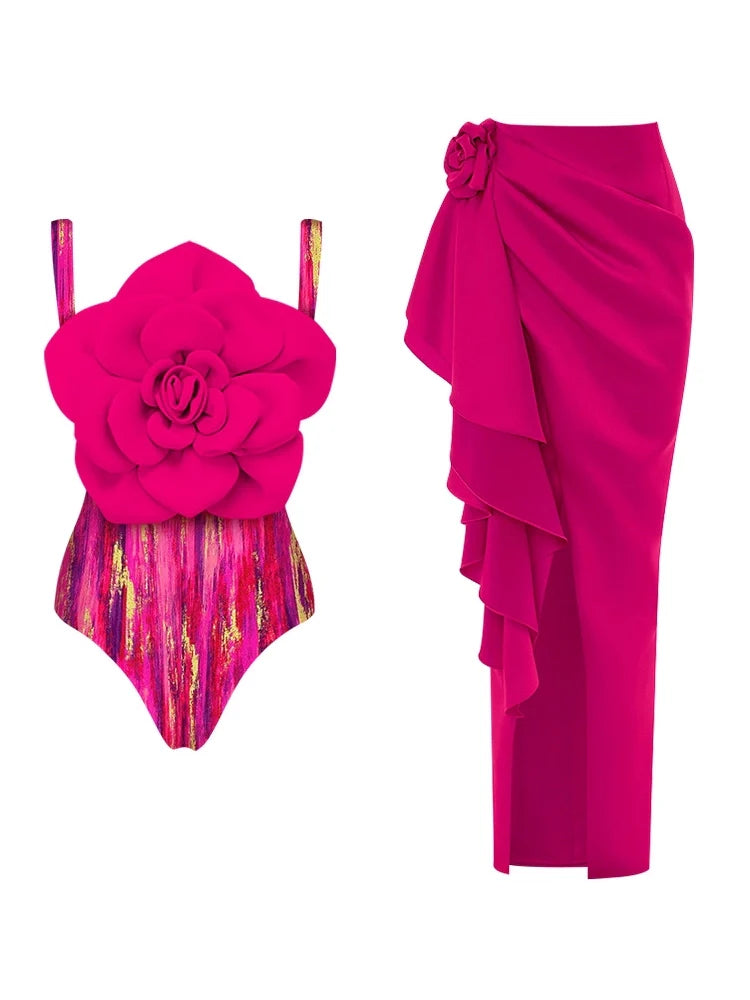 Swimsuit with Large Floral Decoration