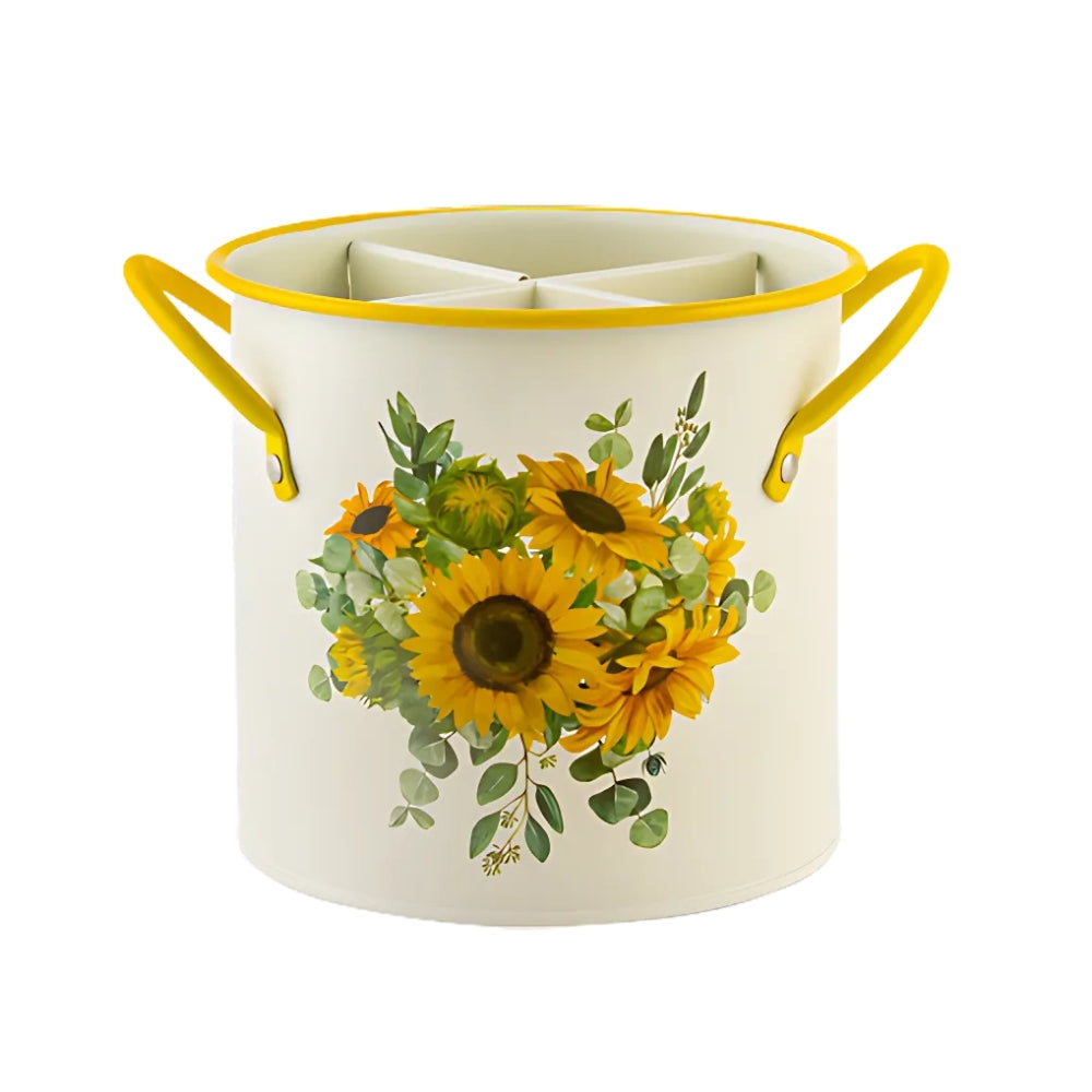 Floral Utensil Storage Basket with Divider Lid