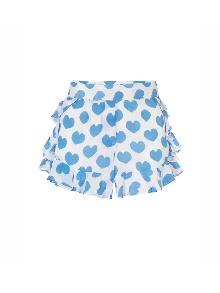 Heart Print Fresh Shorts Bikini Set