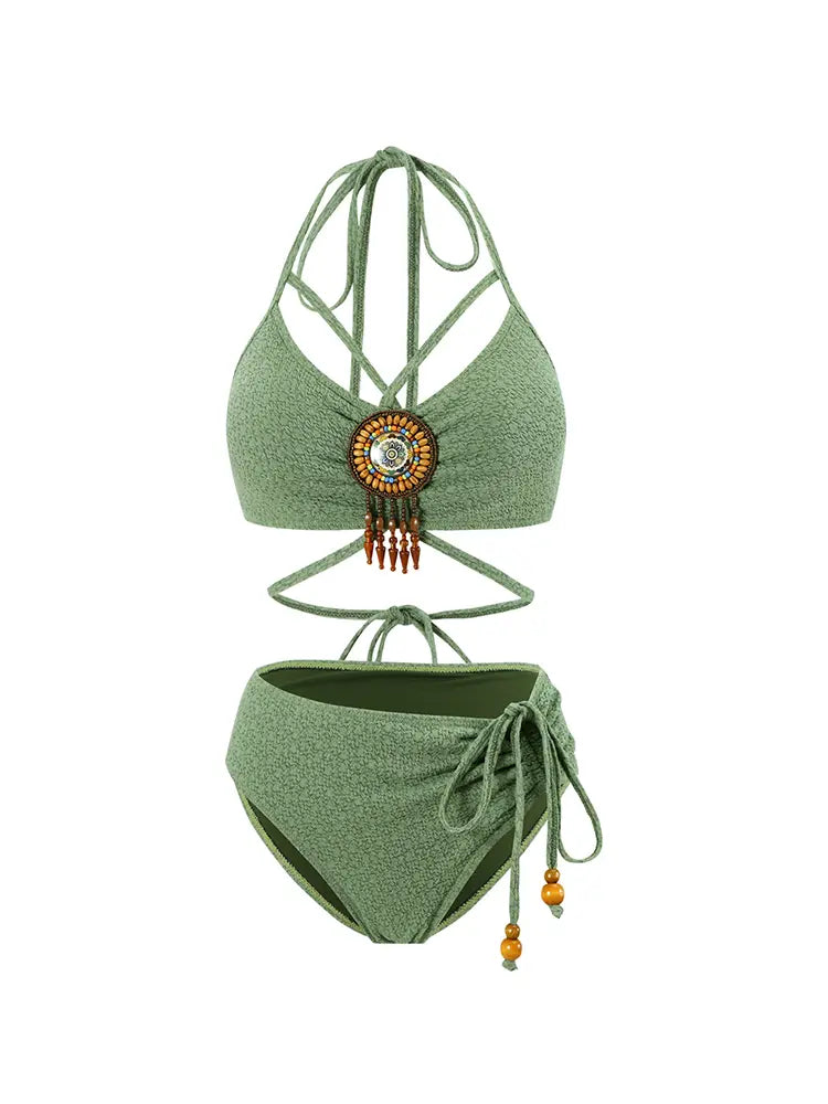 Boho Sage Green Bikini Set for Women