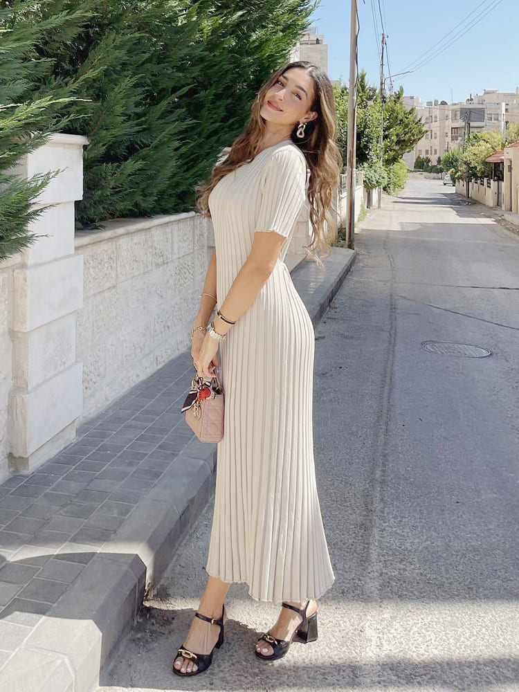 Casual Striped Crew Neck Knit Maxi Dress
