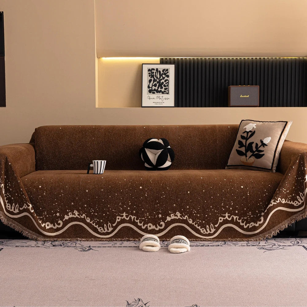 Cursive Glittering Chenille Sofa Cover
