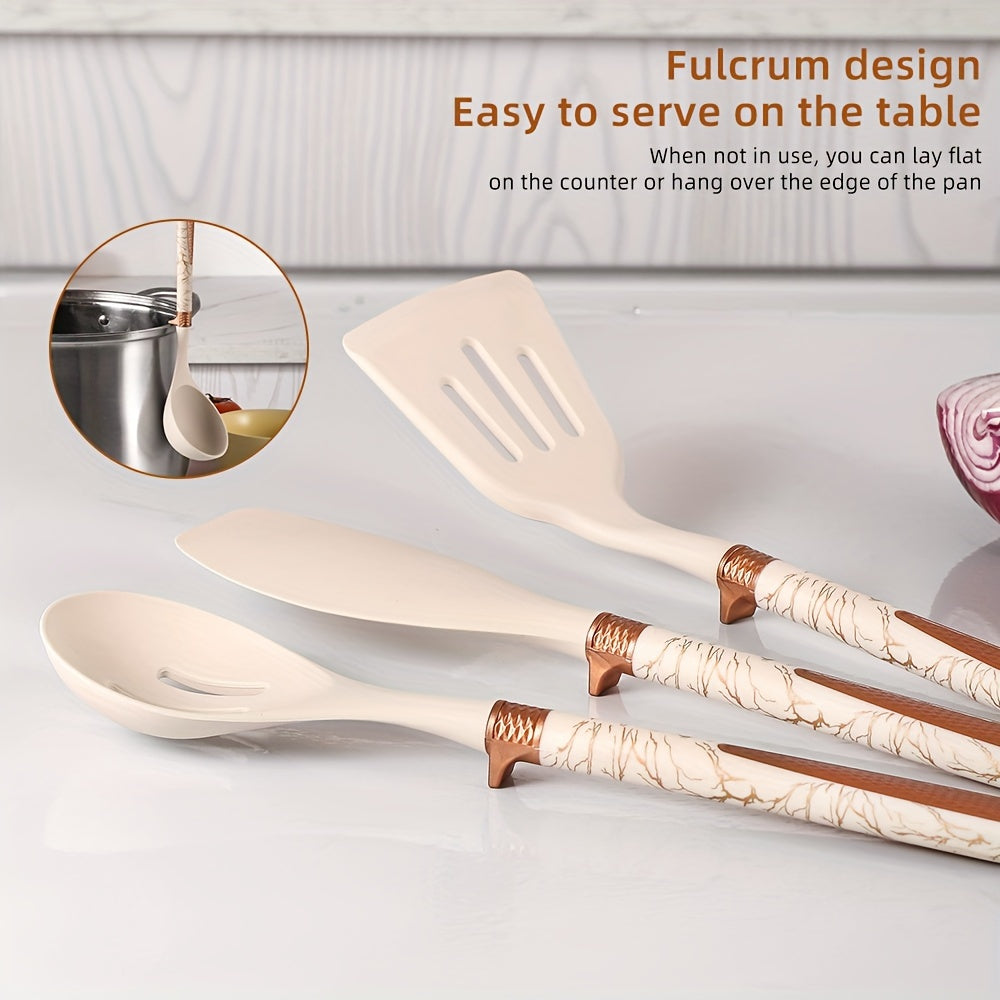 12-piece Nordic kitchen utensil set with non-stick silicone tools and wooden handles, heat-resistant cooking spoons, spatulas, and whisk