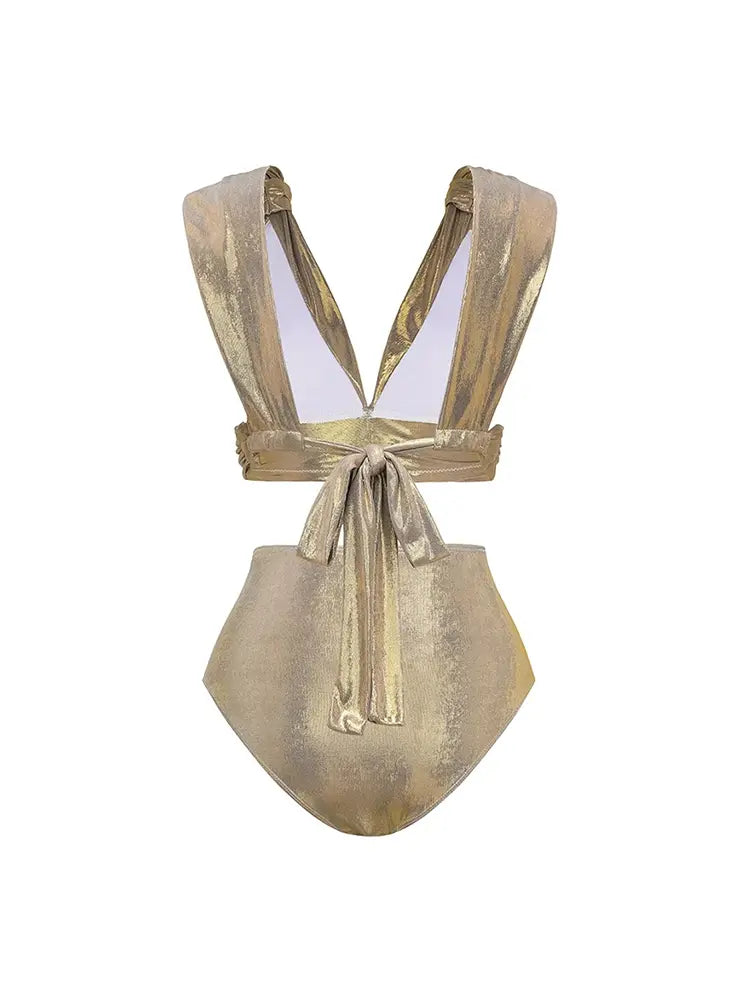 Rhinestone Ruched High-Waist Bikini Set