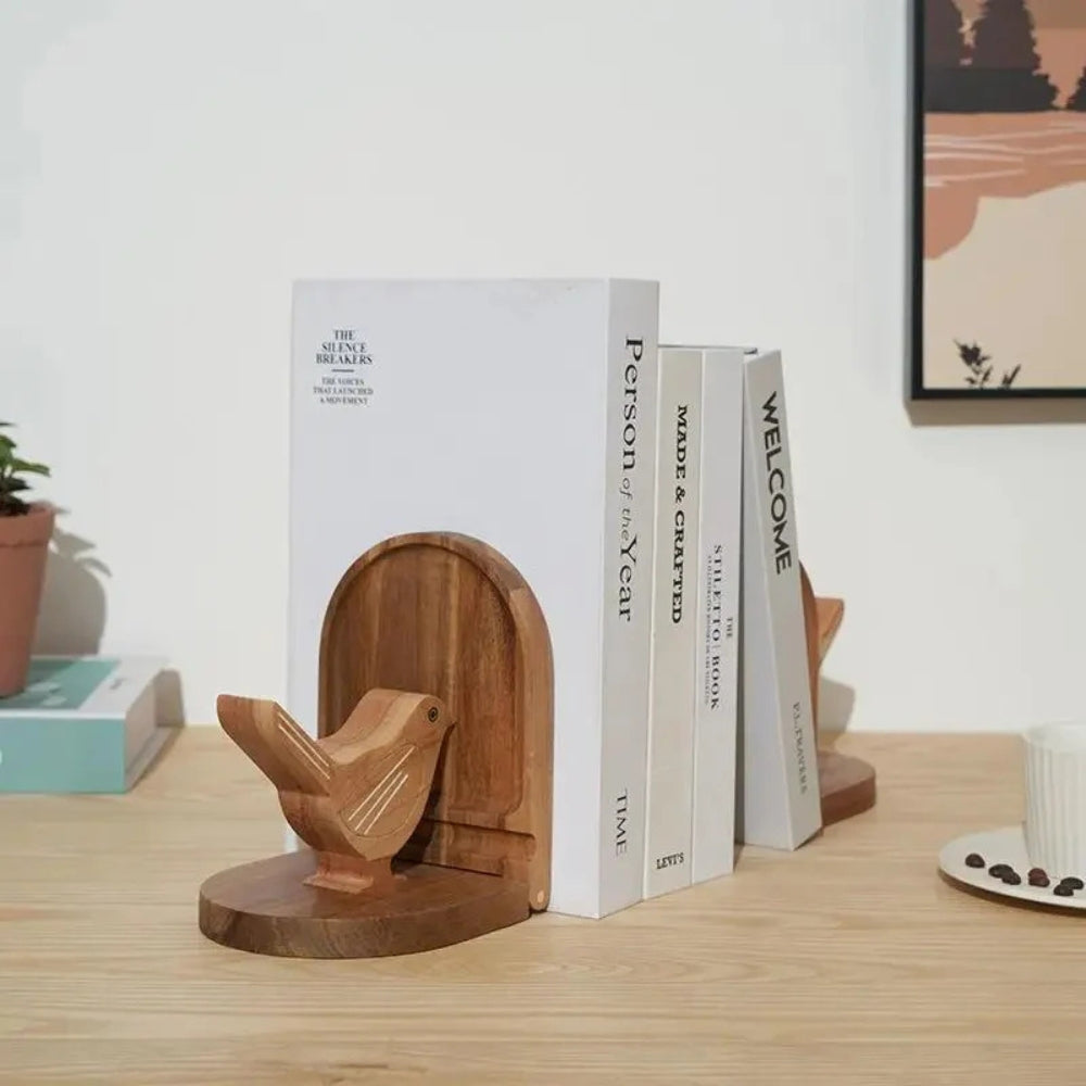 Sparrow Bird Wooden Multi-Use Bookends