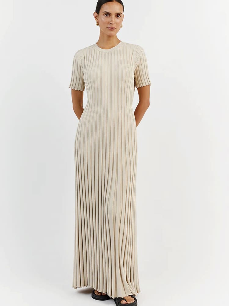 Casual Striped Crew Neck Knit Maxi Dress