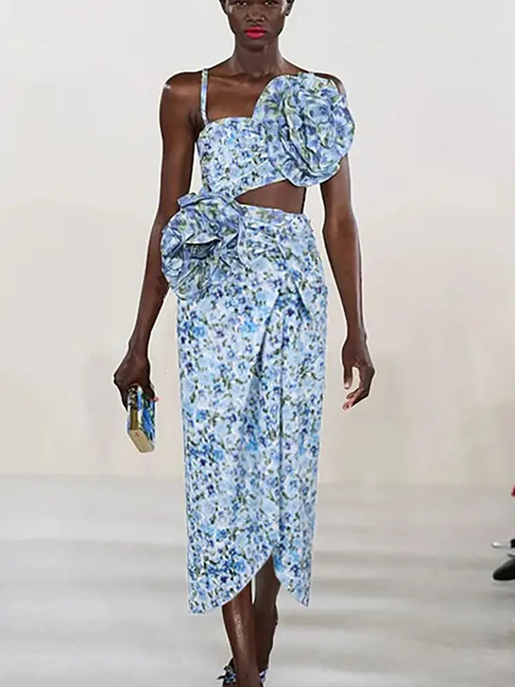 Halter Floral Strapless One-Piece Set