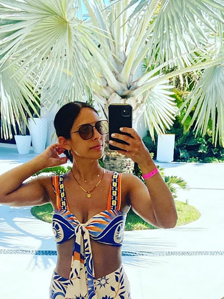 Boho Print Tie-Up Bikini Set