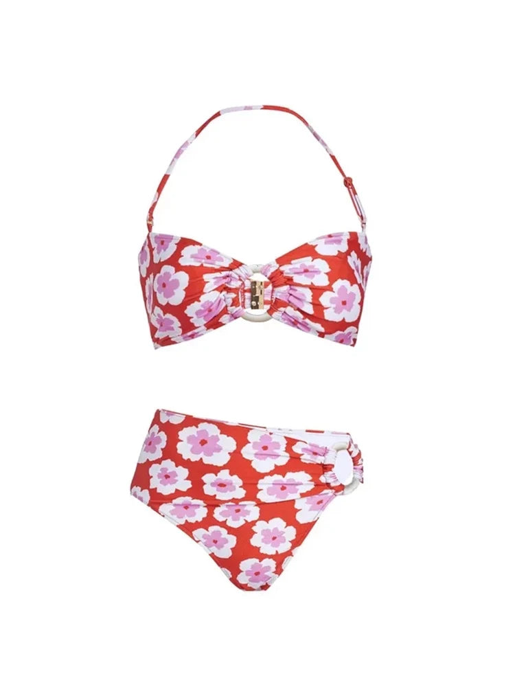 Halter Neck Printed Bikini Set