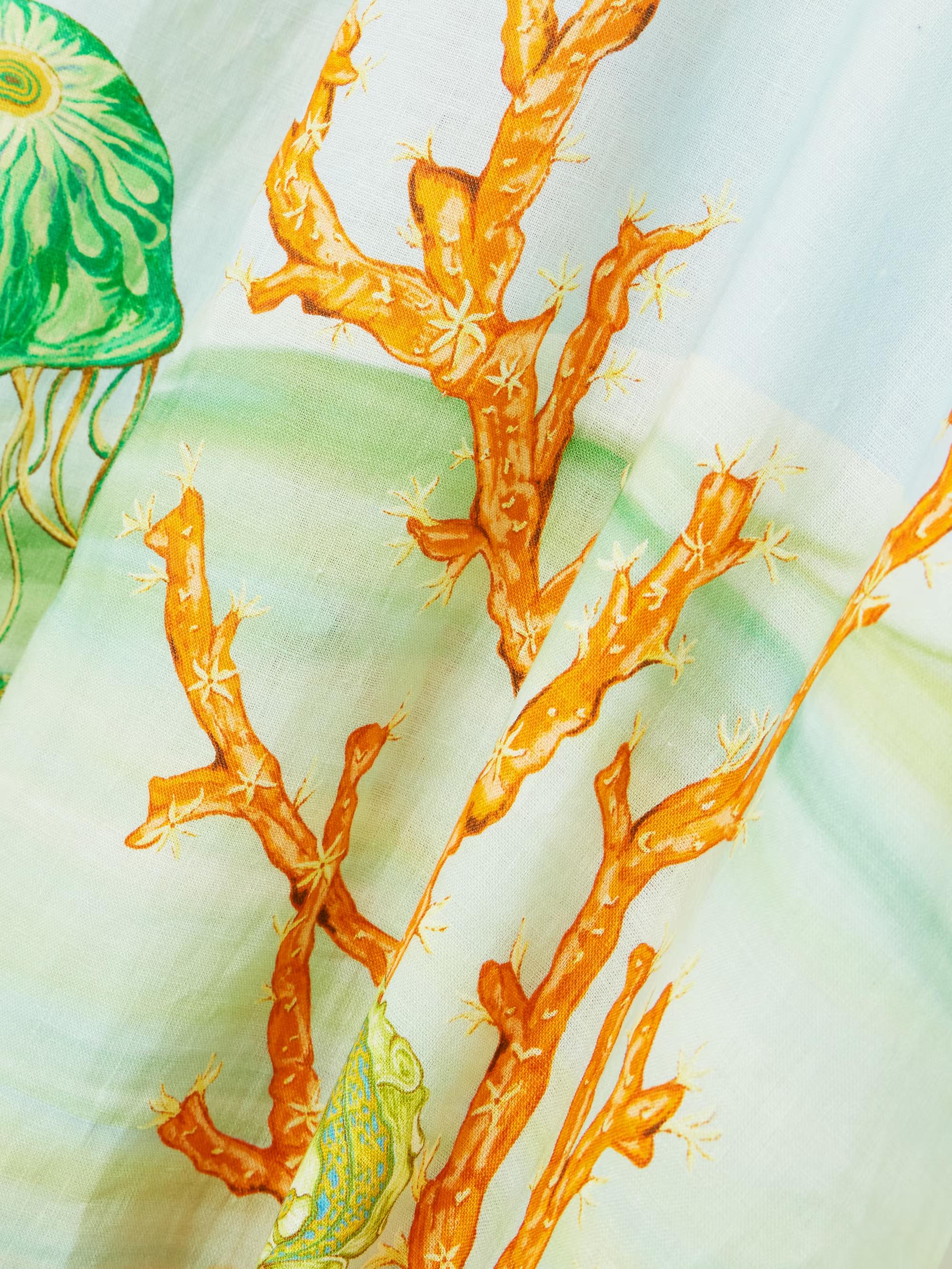 Gathered Printed Linen-Gauze Midi Dress