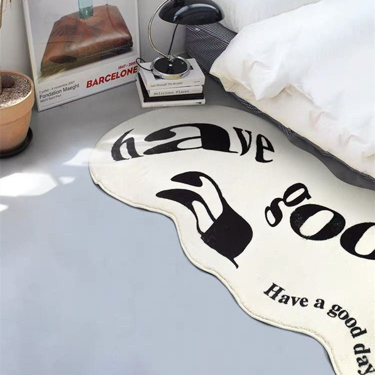 Accent rug – Plush fabric – Green and white trippy design – Non-slip for living room or bedroom