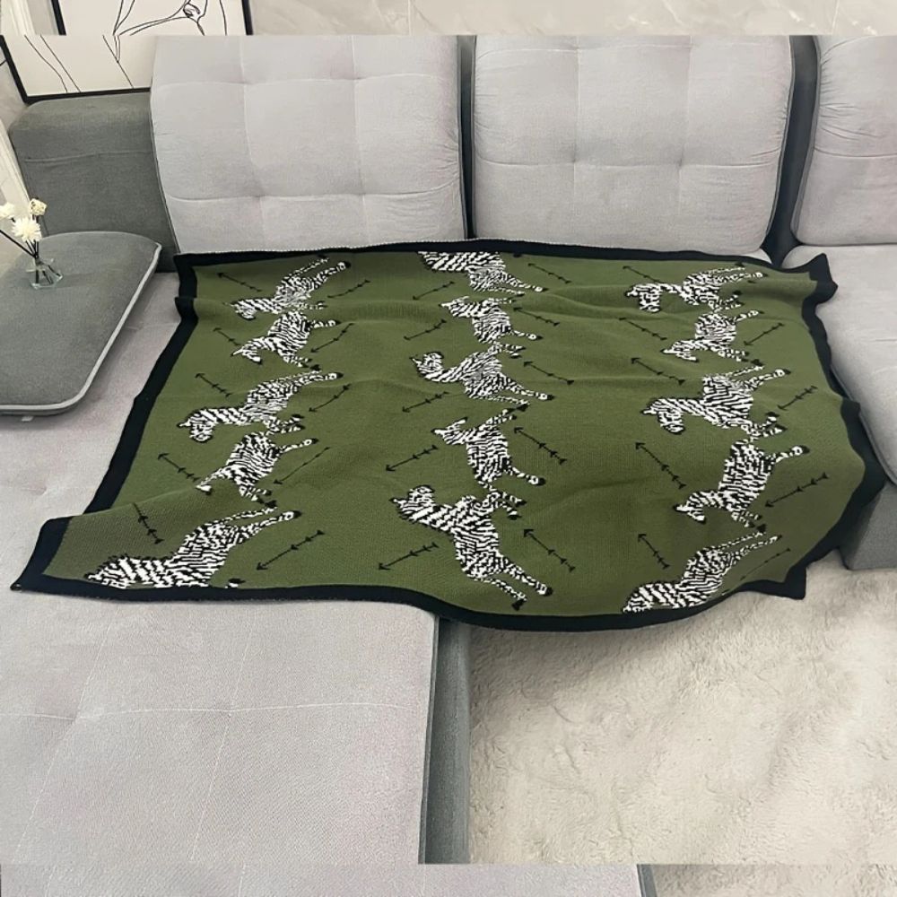 Acrylic Vintage Wild Zebra Knitted Blanket