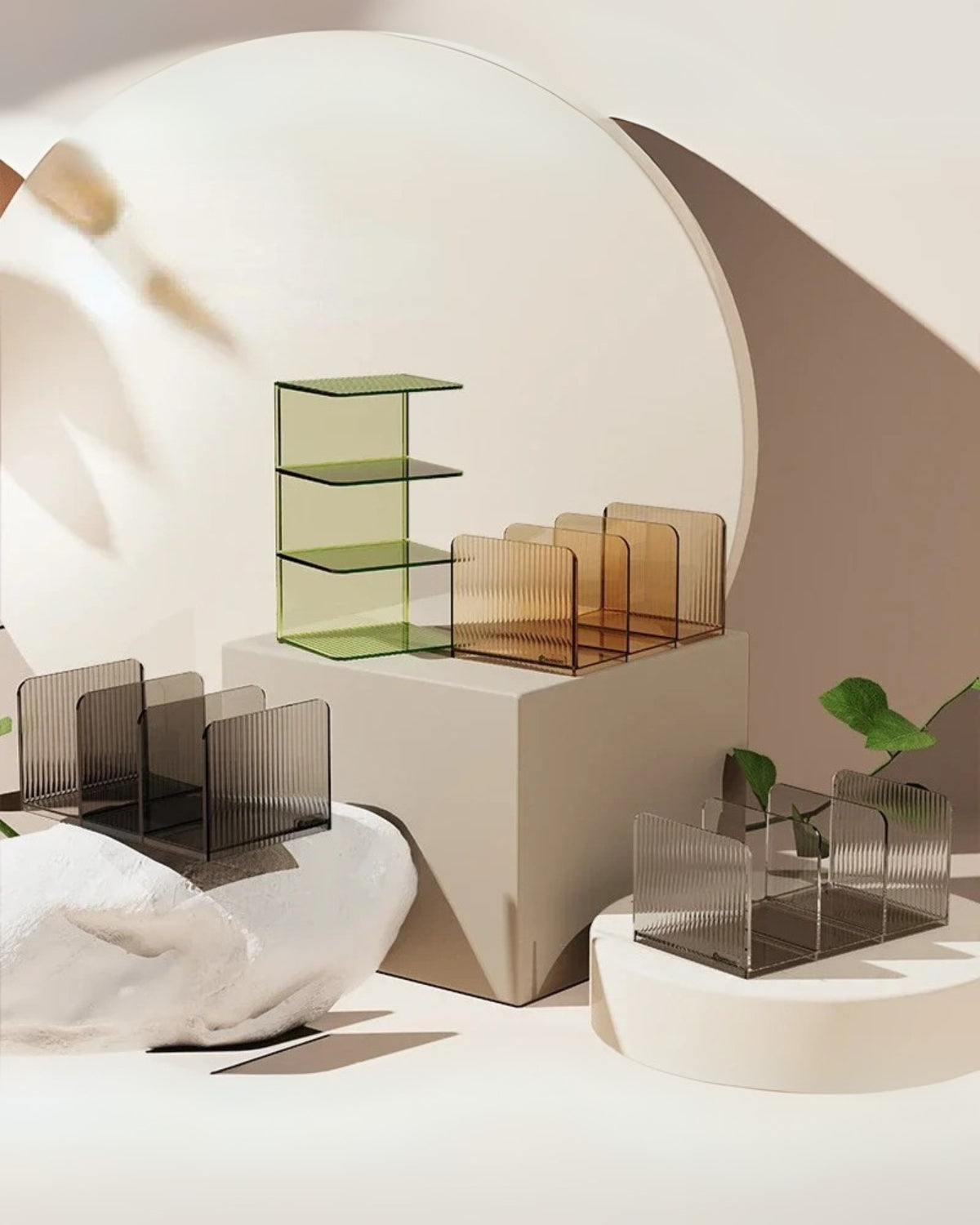 Acrylic shelf – Elegant design – Warm amber, serene green, or sleek smoke gray – Modern wall organizer