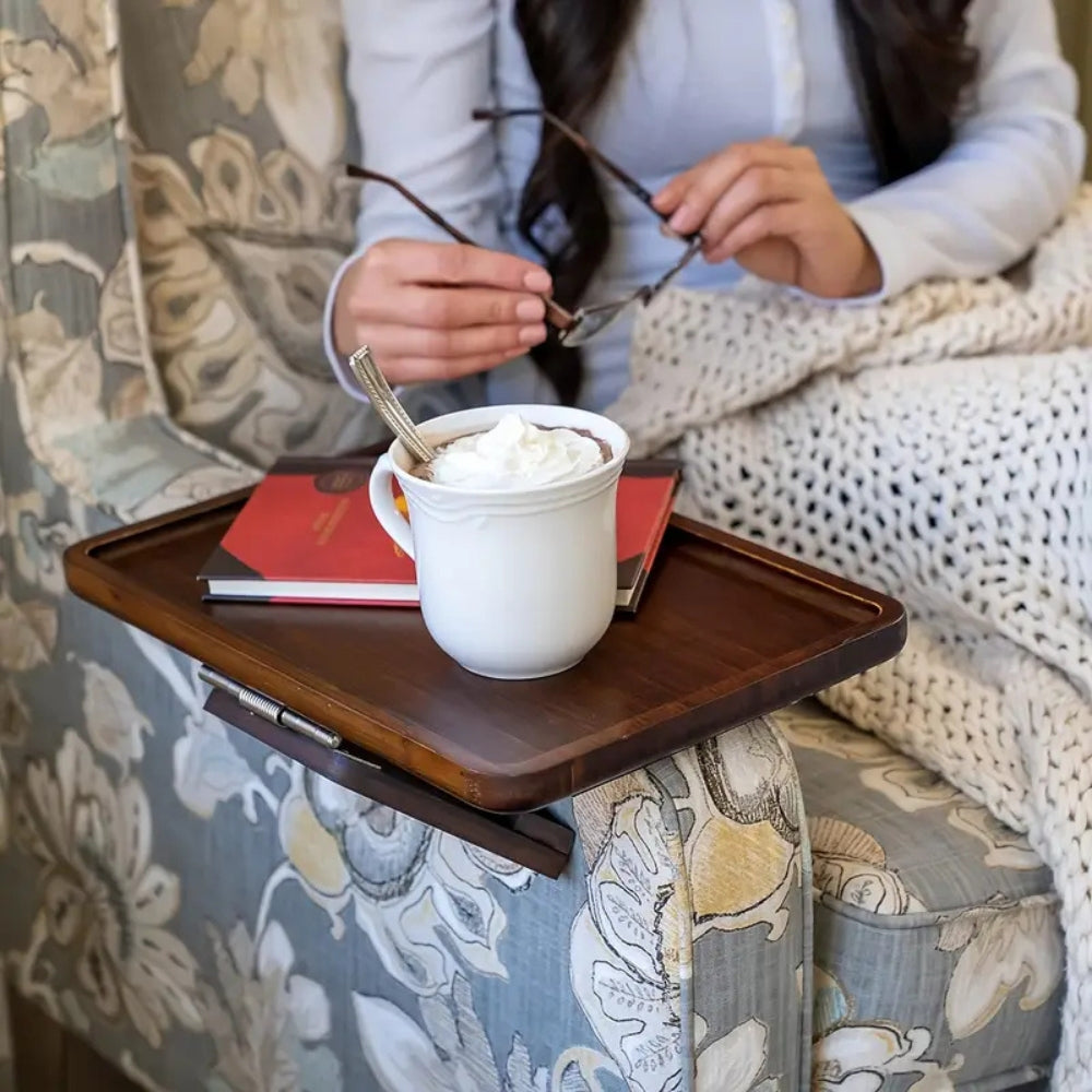 Adjustable Bamboo Clip-On Arm Tray Table