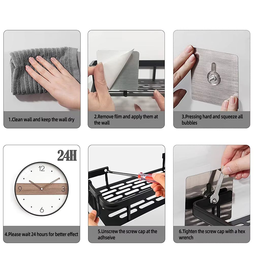 Black wall-mounted corner shower caddy with two tiers, bathroom storage rack for toiletries and accessories