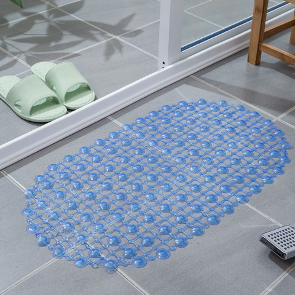 Purple oval non-slip shower mat with strong suction cups, PVC bathroom safety floor mat for tub or shower