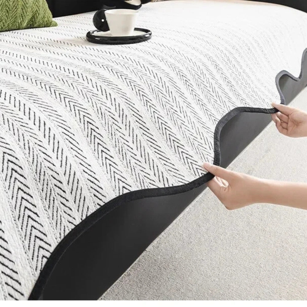 blackwith scalloped edges, modern couch protector and decorative throw blanket for living room