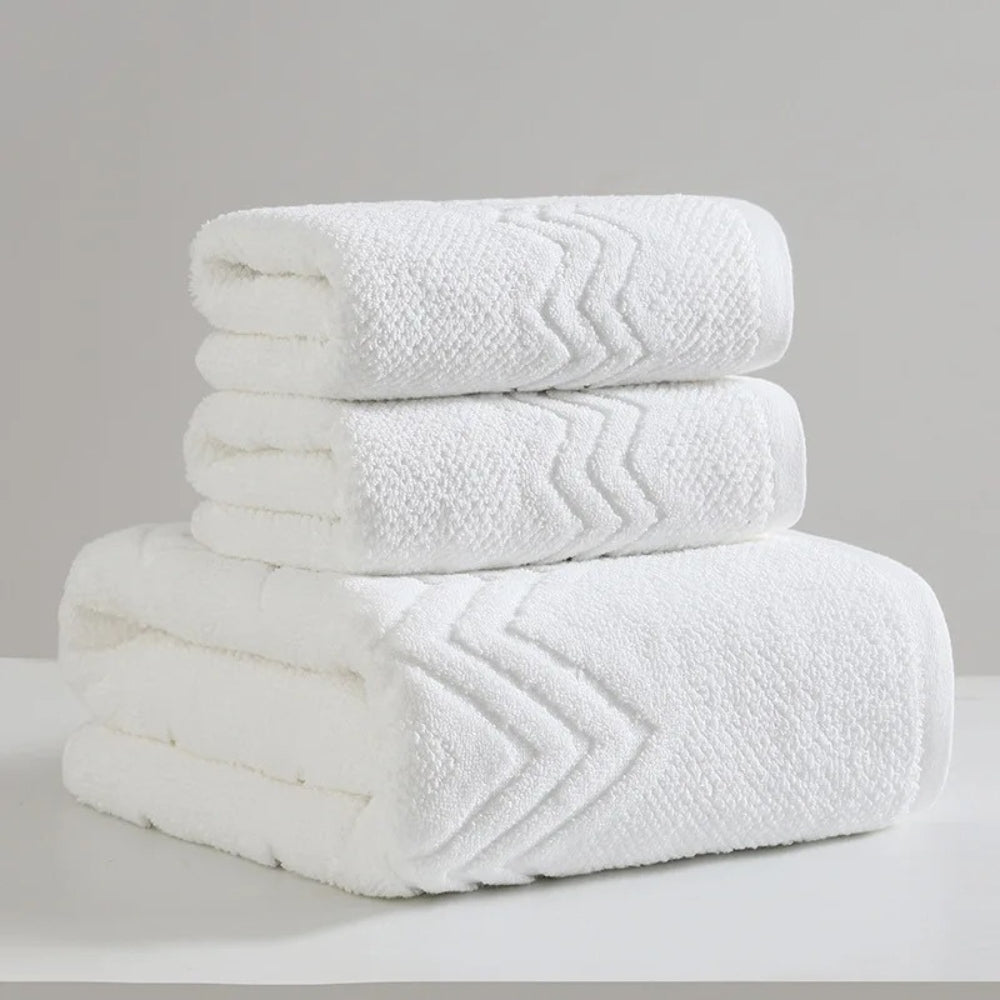 Blue cotton bath towel set, soft and absorbent bathroom towels with textured chevron design, luxury hotel quality