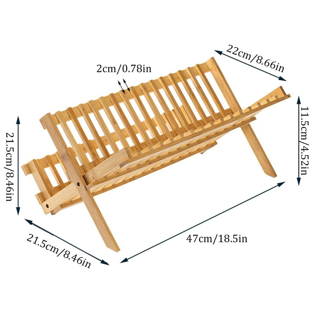 Bamboo dish drying rack – Eco-friendly design – Foldable and space-saving – 2-tier organization – Natural finish