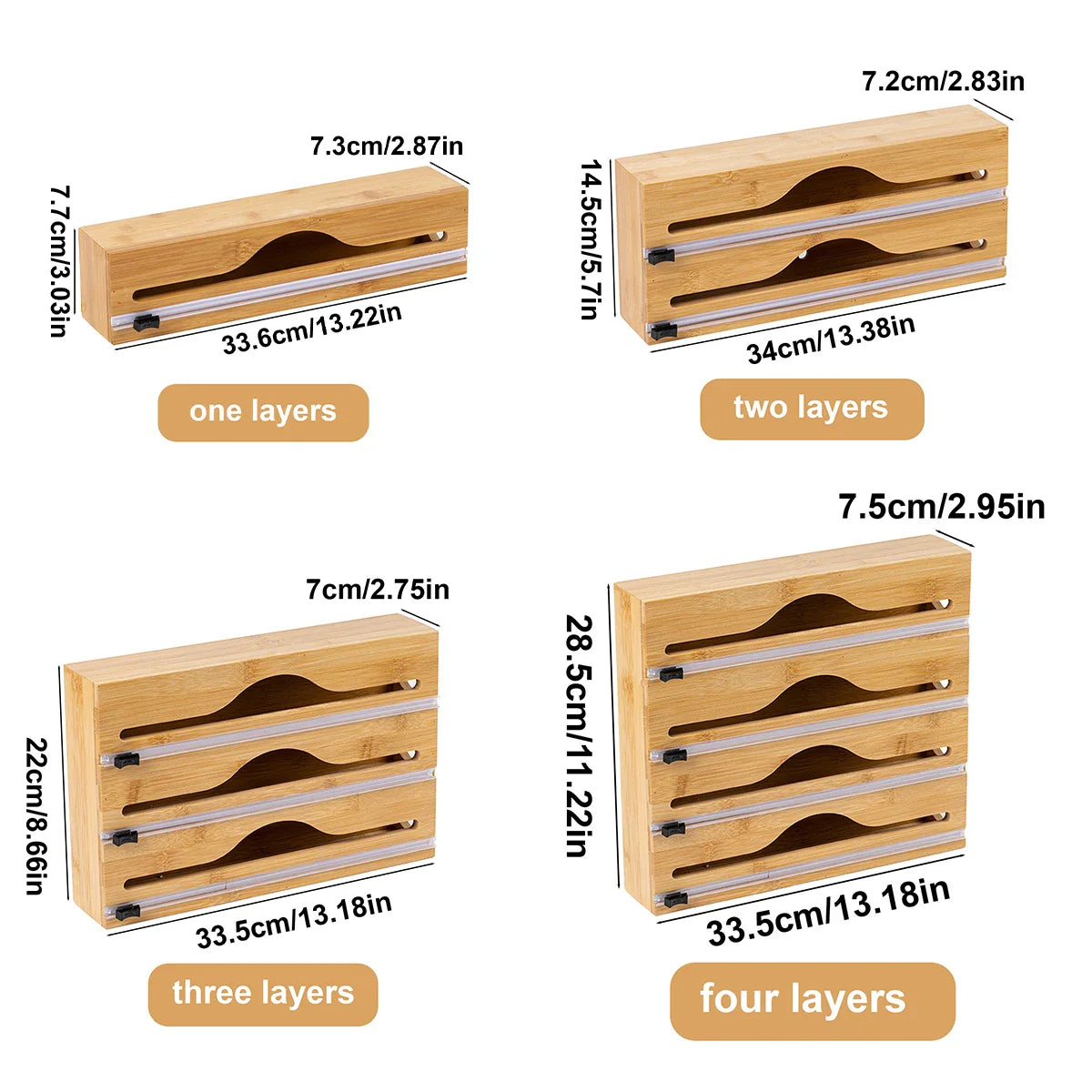 Bamboo kitchen wrap dispenser – Foil and cling film cutter – Eco-friendly storage solution – 12 x 5 x 4 in