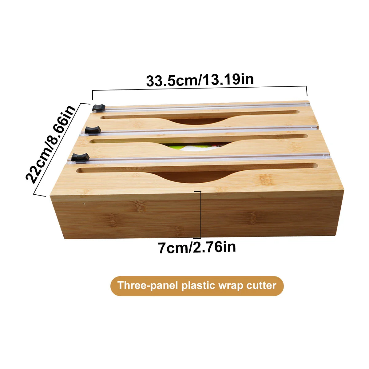 Bamboo kitchen wrap dispenser – Foil and cling film cutter – Eco-friendly storage solution – 12 x 5 x 4 in