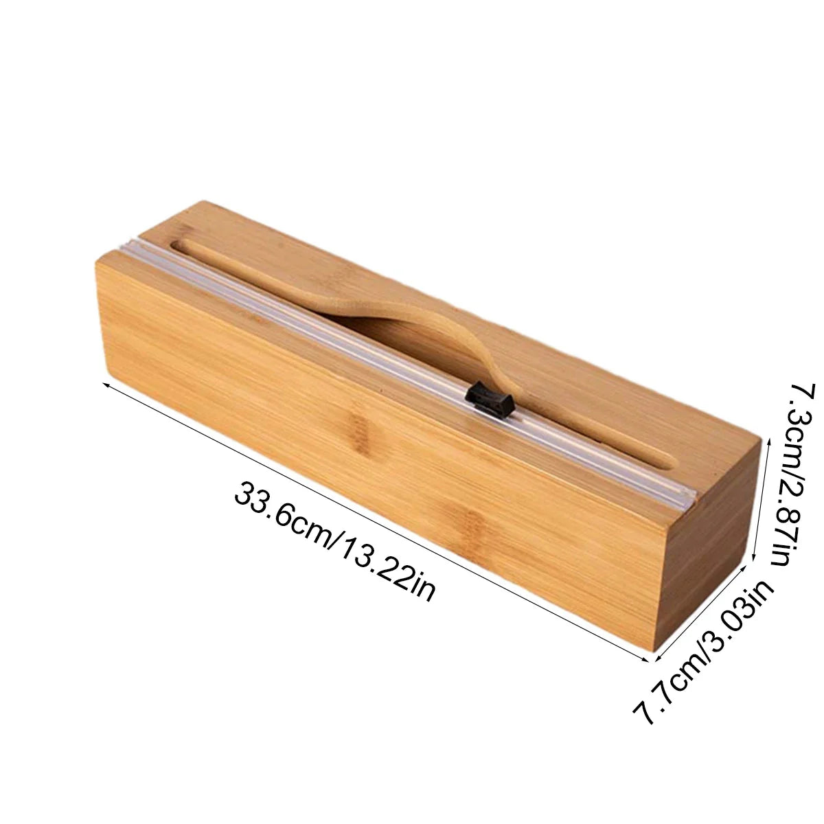 Bamboo kitchen wrap dispenser – Foil and cling film cutter – Eco-friendly storage solution – 12 x 5 x 4 in