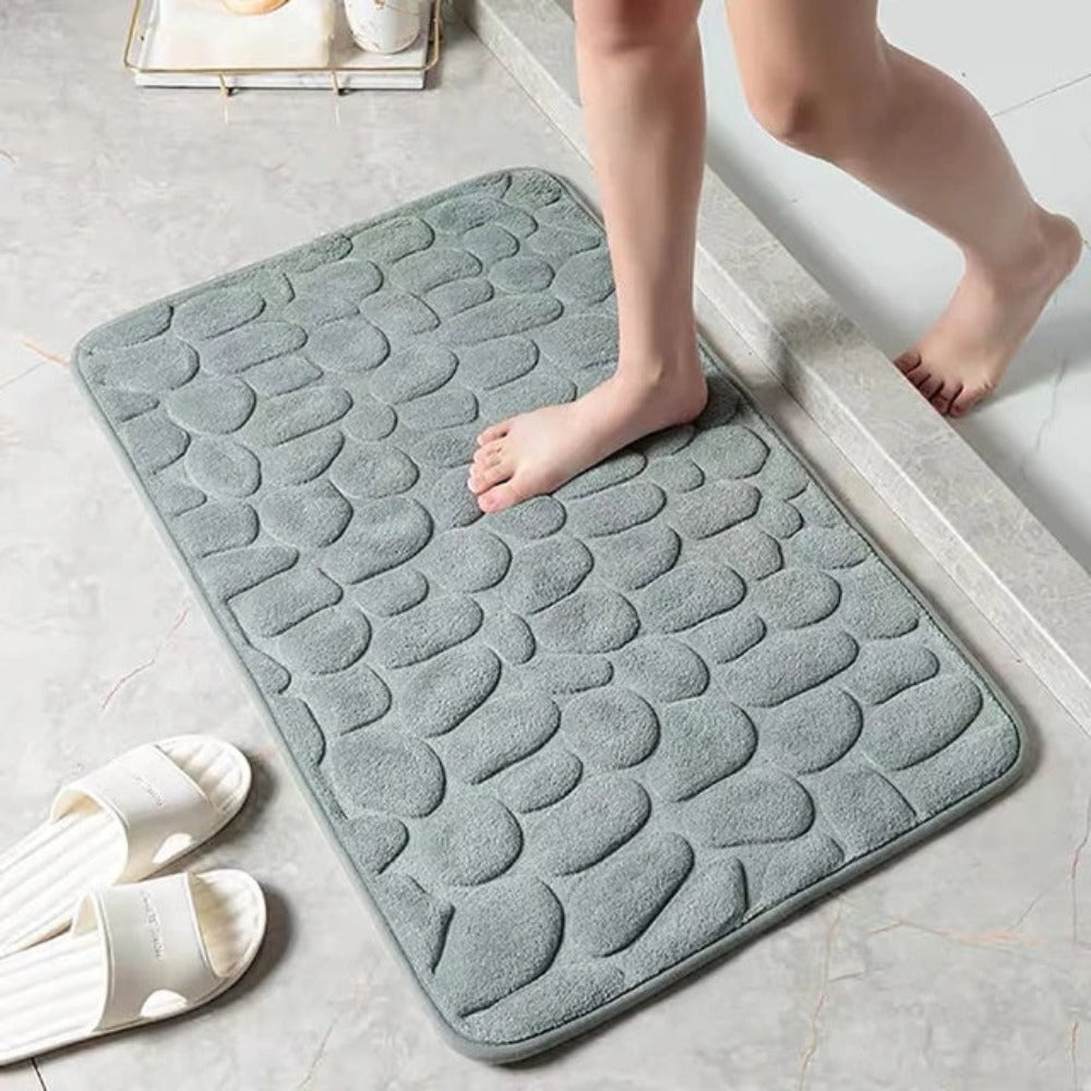Bath mat – Plush coral – Cobblestone embossed design – Quick-drying and non-slip
