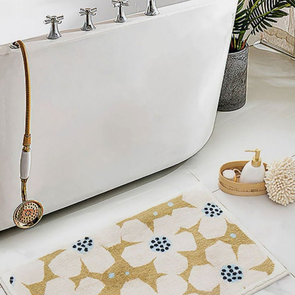Bath mat – Quick-drying polyester – Retro flower design – Non-slip and vibrant colors – Available in multiple sizes