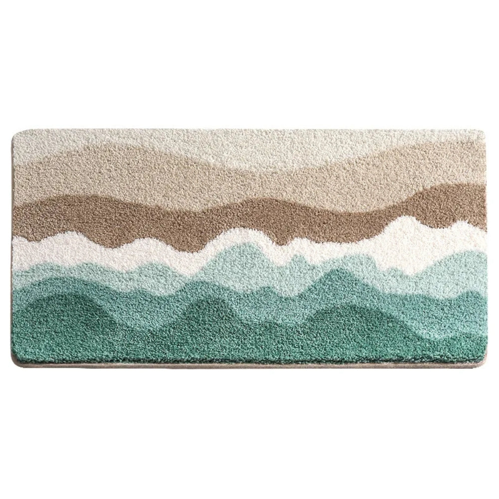Bath mat – Soft microfiber – Coastal wave pattern – Non-slip design for safety